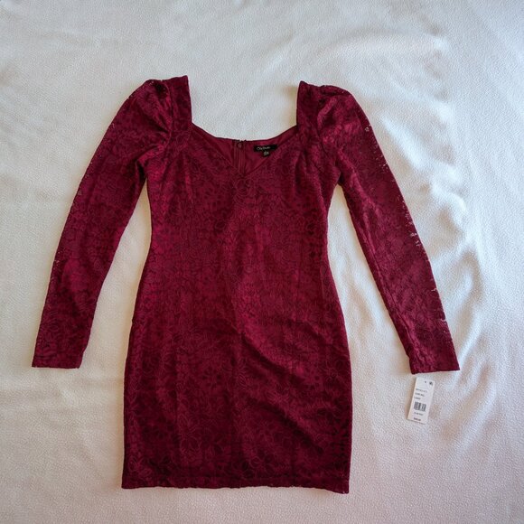 City Studio Women's Large Lace Mini Bodycon Dress Dark Red Slim Red NWT - Picture 4 of 16